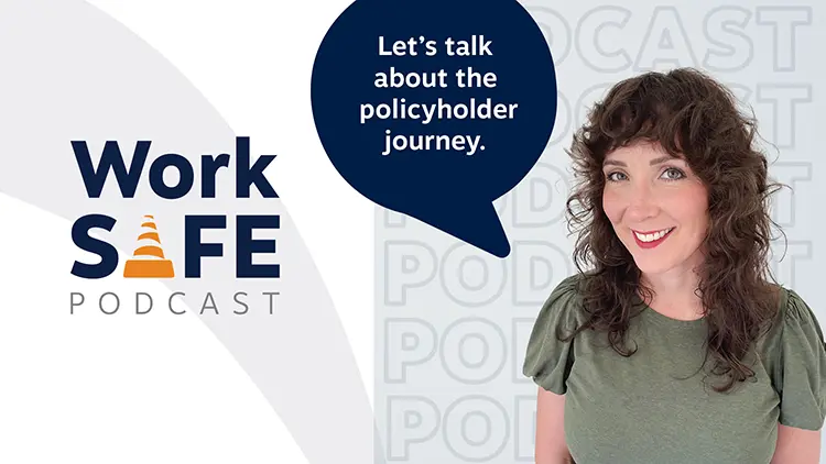 Woman with speech bubble: Let's talk about the policyholder journey